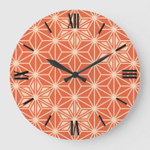 Relógio Grande Padrão Asanoha japonês - laranja coral