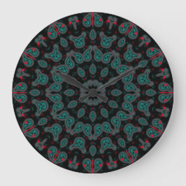 Relógio Grande Padrão Black and Aqua Paisley Boho