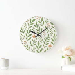 Relógio Grande Padrão Botânico Minimalista com Folhas Verdes