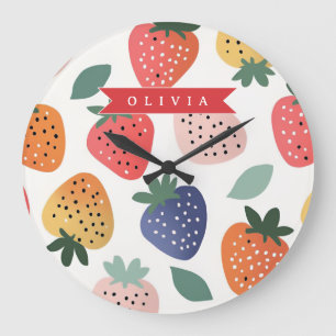 Relógio Grande Padrão Colorido de Morango de Verão Personalizado