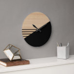 Relógio Grande Padrão Contemporâneo De Banhas De Bloco Em Madeira<br><div class="desc">Padrão moderno de listras negras num bege claro que o fundo de madeira falsa e colorido. Clássico retro chic, elegante mas simples design básico para o designer artístico de moda de decoração de casas, popular motif de quadril, estilo metif de meio século. Disponível em sotaques e acessórios originais, clássicos, divertidos...</div>