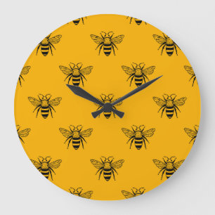 Relógio Grande Padrão De Abelhas Vintage, Amarelo Negro.