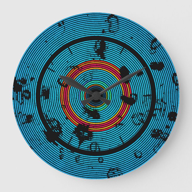 Relógio Grande Padrão de Abstrato azul circular (Frente)