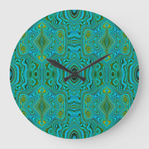 Relógio Grande Padrão de Abstrato do Trippy Retro Turquoise Chart
