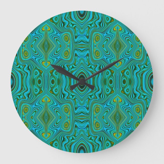 Relógio Grande Padrão de Abstrato do Trippy Retro Turquoise Chart (Frente)
