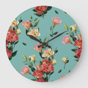 Relógio Grande Padrão de Aquarela Vitoriano Floral Lisianthus