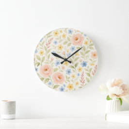 Relógio Grande Padrão de Arte Floral Francesa do Chique Clássico
