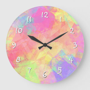 Relógio Grande Padrão de Arte Poligonal Rosa Verde Lima Roxo Azul