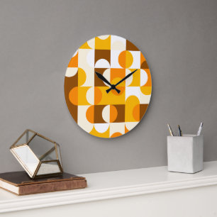 Relógio Grande Padrão de Arte Retroativa Laranja de Verão Amarelo