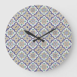 Relógio Grande Padrão de Azulejos Ornamentais Botânicas Vintage
