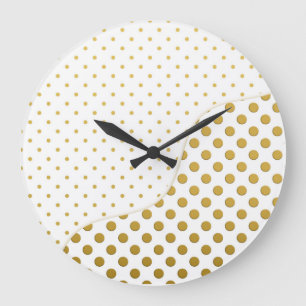Relógio Grande Padrão de Bolinhas em Dourado e Branco