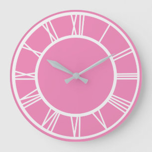 Relógio Grande Padrão de Borda Numeral Branco Cor-de-rosa redond