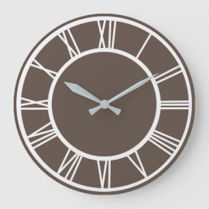 Relógio Grande Padrão de Borda Numeral Branco Romano Dusty Brown
