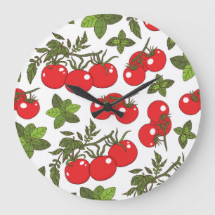 Relógio Grande Padrão de cozinha sem costura de tomate Basil