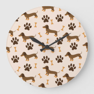 Relógio Grande Padrão de Dachshund: Impressão de Vintage