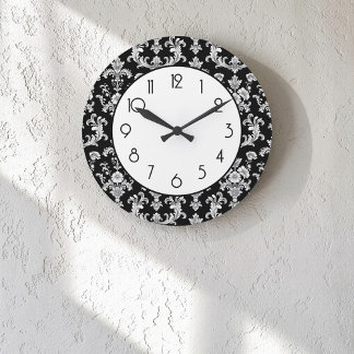 Relógio Grande Padrão de Damasco Preto e Branco Vitoriano