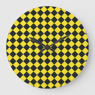 Relógio Grande Padrão de Diamante Xadrez Amarelo Preto