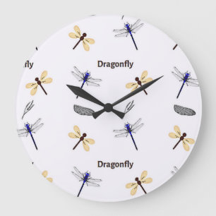 Relógio Grande Padrão de Dragonfly em branco