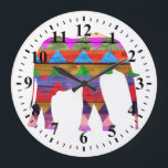 Relógio Grande Padrão de Elefante Chevron<br><div class="desc">Padrão de Elefante Chevron. Selecione Personalizar. Remova ou altere a imagem "Números 1-12" antes da compra. Design está disponível em outros produtos.</div>
