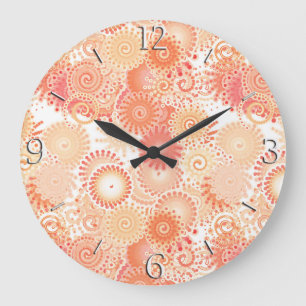 Relógio Grande Padrão de espiral frontal, tons de coral e pêsse