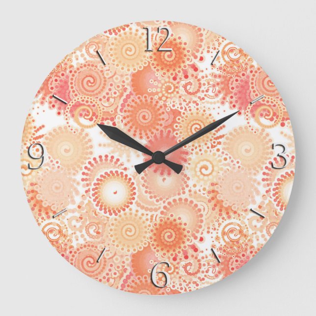 Relógio Grande Padrão de espiral frontal, tons de coral e pêssego (Frente)