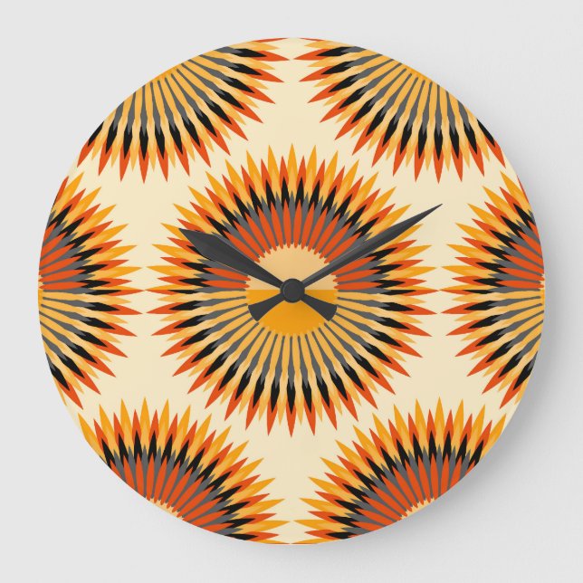 Relógio Grande Padrão de Estrelas das Flores de Marfim Laranja (Frente)