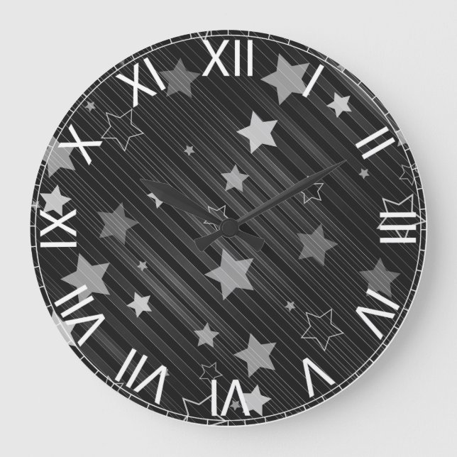 Relógio Grande Padrão de estrelas pretas (Frente)
