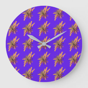 Relógio Grande Padrão de Flor Colorido no Fundo Roxo