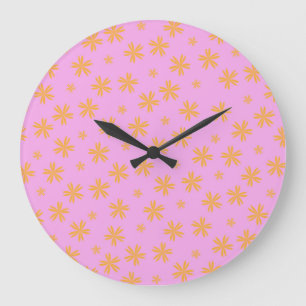 Relógio Grande Padrão de Flor de Hippie Cor-de-Rosa-Cor-de-Pré-Pi