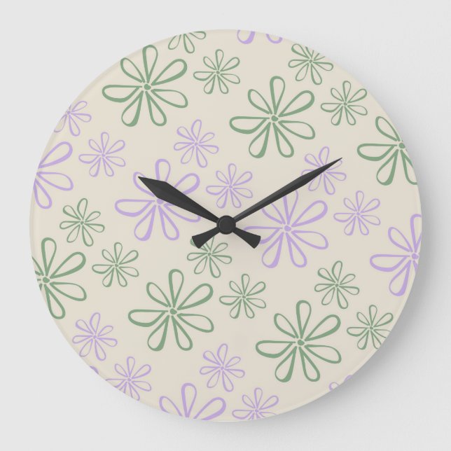Relógio Grande Padrão de Flor Pequeno Púrpura Verde Retroativa (Frente)