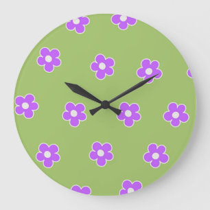 Relógio Grande Padrão de Flor Y2K Retro Roxo Verde