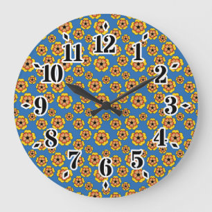 Relógio Grande Padrão de Flores de Laranja Amarelo