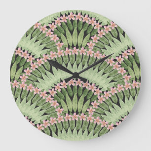 Relógio Grande Padrão de Flores Tropicais Pintadas À Mão