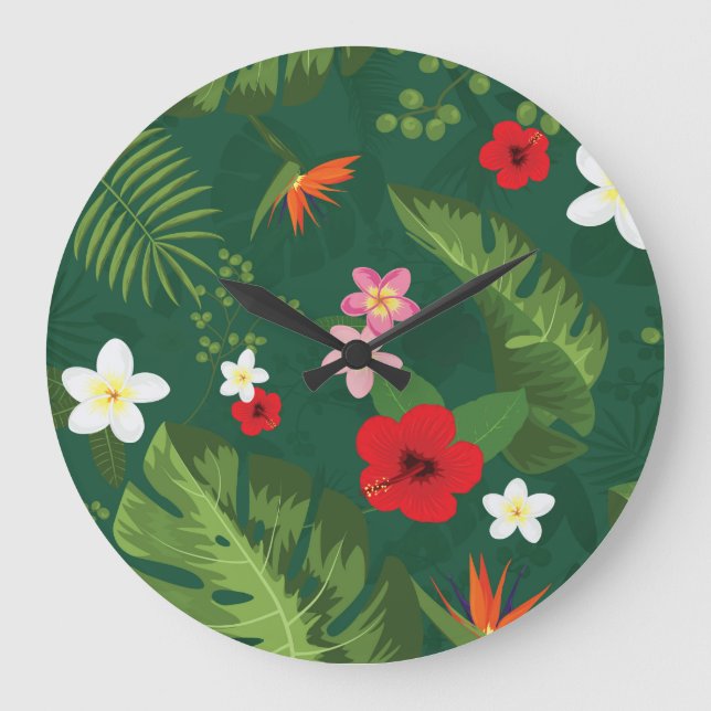 Relógio Grande Padrão de Folhas Tropicais (Frente)