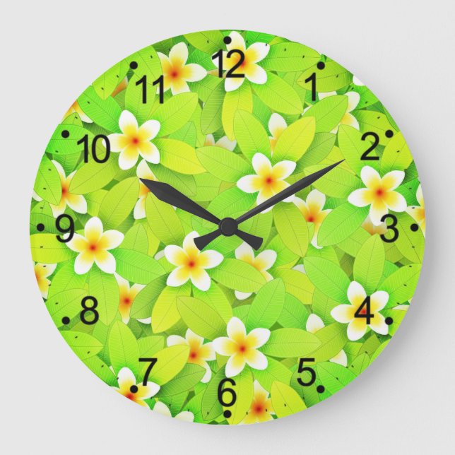 Relógio Grande Padrão de Folhas Verdes Florais Flores Amarelas-61 (Frente)