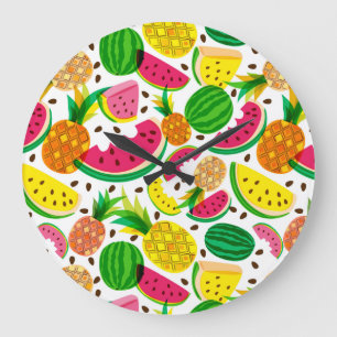 Relógio Grande Padrão de Fruta tropical vermelho e amarelo