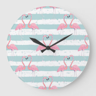 Relógio Grande Padrão de Fundo Flamingo Exótico