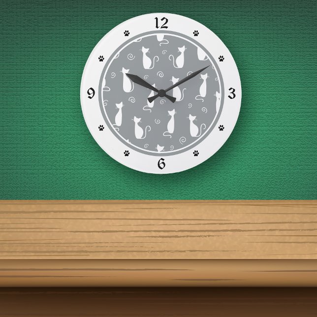 Relógio Grande Padrão de Gatos Brancos e cinzas (Criador carregado)