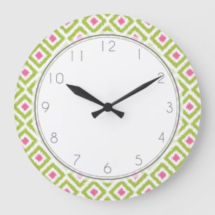 Relógio Grande Padrão de Ikat de Diamante Verde e Rosa
