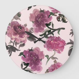Relógio Grande Padrão de Ilustração das Flores de Aquarelas Sem C