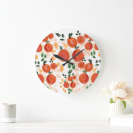 Relógio Grande Padrão de Laranja Tropical e Folhas