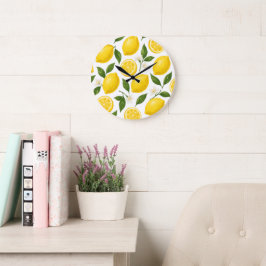 Relógio Grande Padrão de Limão Fresco com Folhas e Flores