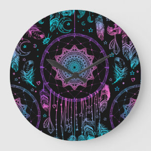 Relógio Grande Padrão de Lua Nativo Americano de Dreamcatcher