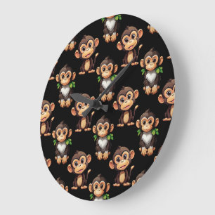Relógio Grande Padrão de Macaco Preto Design