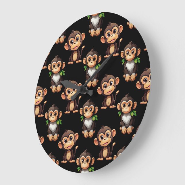 Relógio Grande Padrão de Macaco Preto Design  (Ângulo)