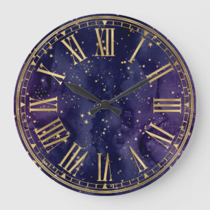 Relógio Grande Padrão de Magia Fantasia Estrelas Azul Escuro e Do