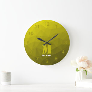 Relógio Grande Padrão de malha de geometria ombre amarelo Monogra