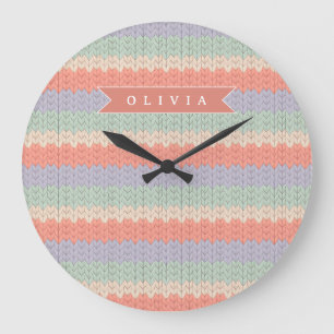 Relógio Grande Padrão de Malha Pastel Escandinavo Personalizado N