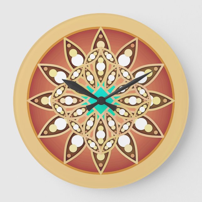 Relógio Grande Padrão de mandala em caramelo e chocolate (Frente)