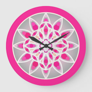 Relógio Grande Padrão de Mandala em cor rosa, branco e cinza fuc
